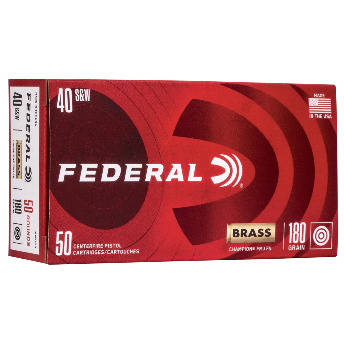 FED CHAMP 40S&amp;W 180GR FMJ BRSS 50/1 - American Ordnance