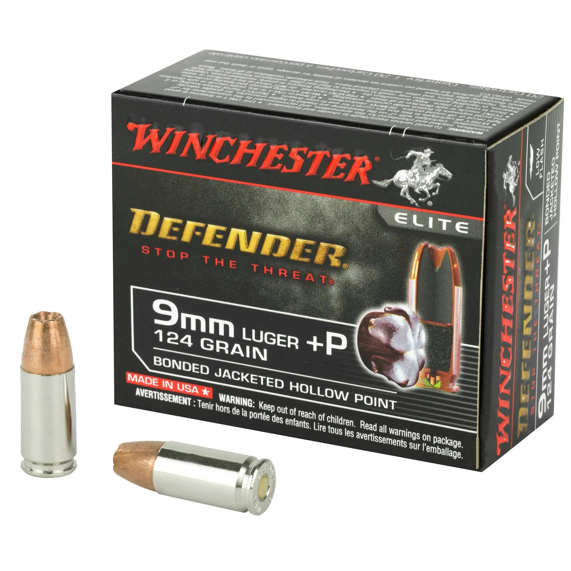 WIN DEFENDER 9MM+P 124GR JHP 20/200 - American Ordnance