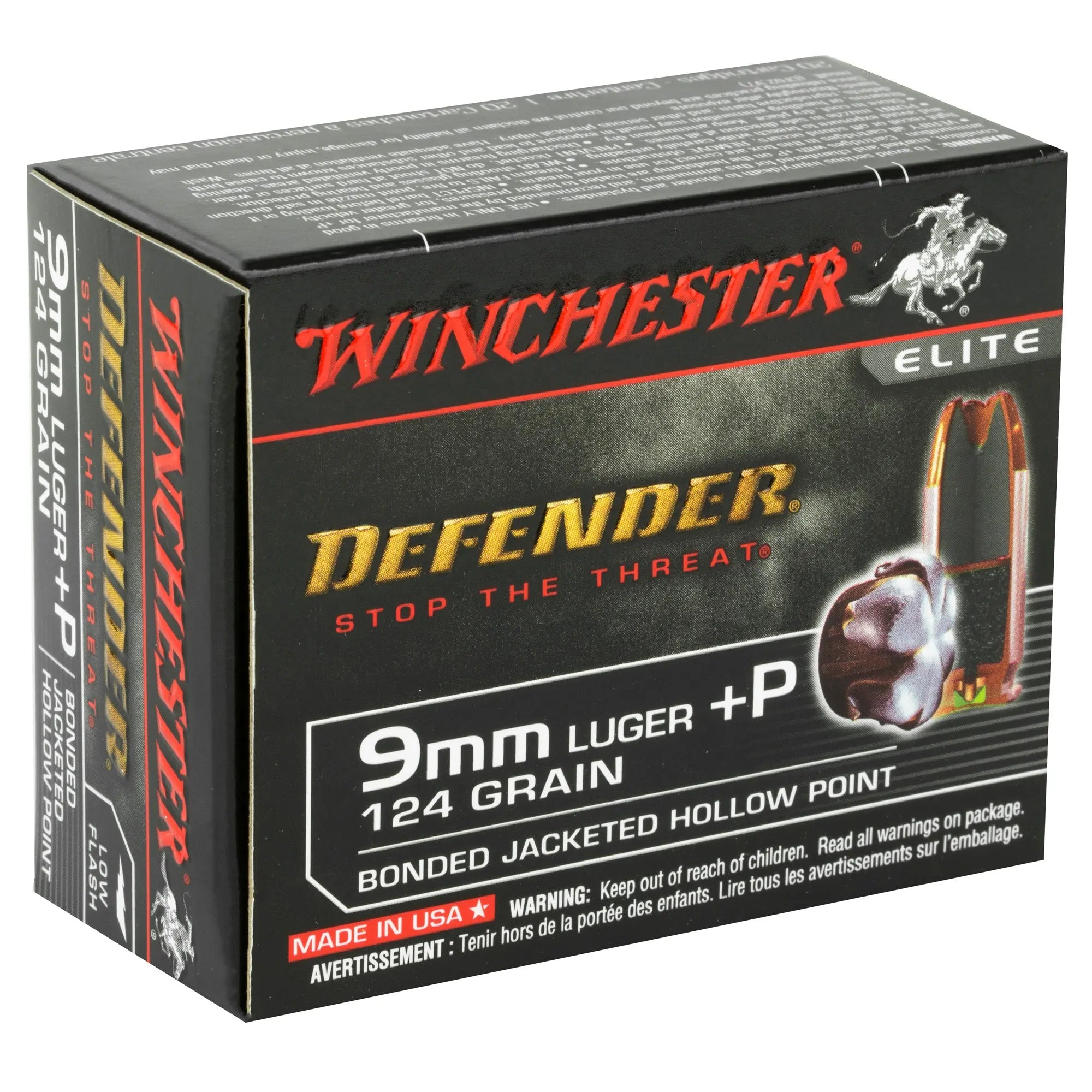 WIN DEFENDER 9MM+P 124GR JHP 20/200 - American Ordnance