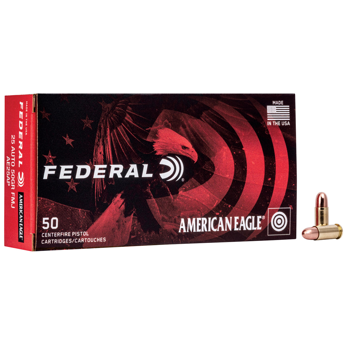 FED AM EAGLE 25ACP 50GR FMJ 50/1000 - American Ordnance