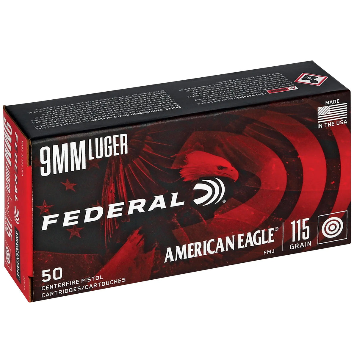 FED AM EAGLE 9MM 115GR FMJ 50/1000 - American Ordnance