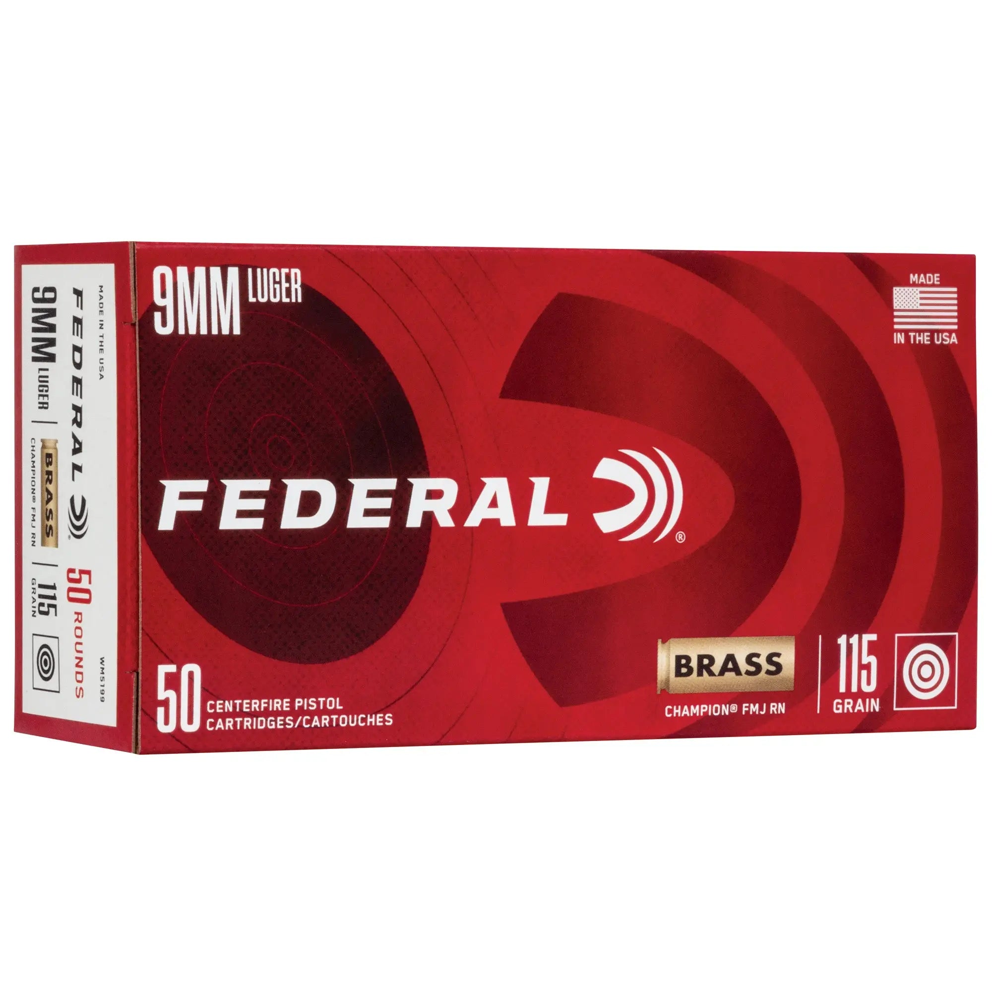 FED CHAMP 9MM 115GR FMJ BRS 50/1000 - American Ordnance