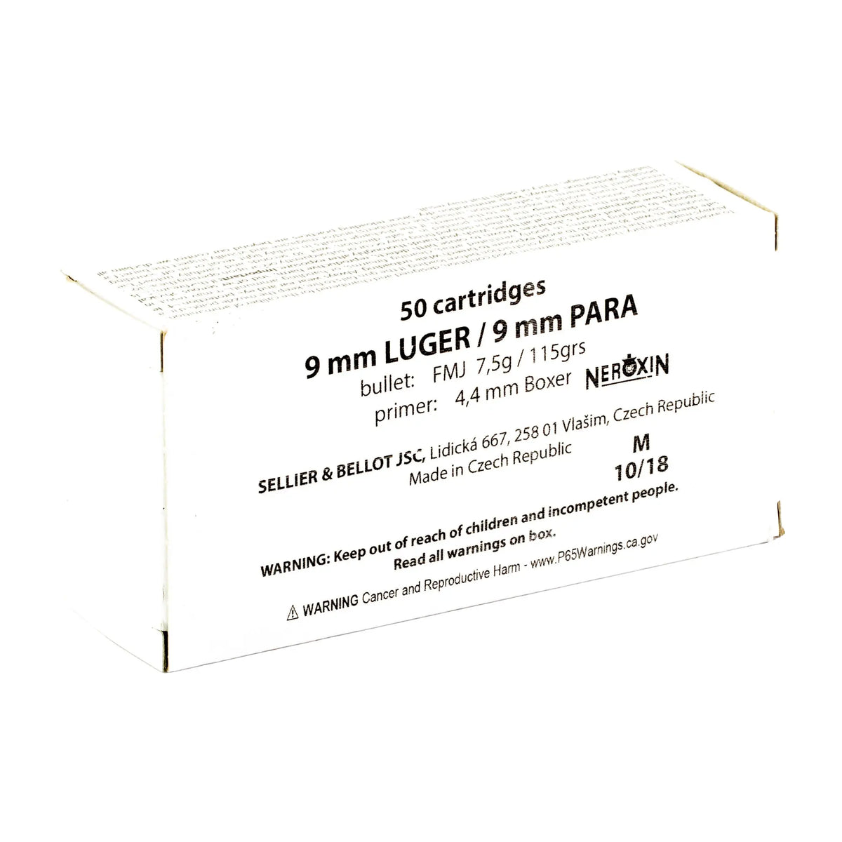 S&amp;B 9MM 115GR FMJ 1000RD CS WHITE BX - American Ordnance