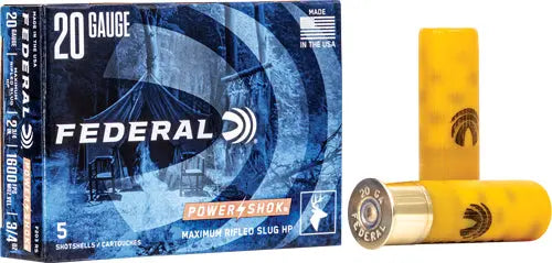 4/5OZ RIFLED SLUG 5RD 50BX/CSFEDERAL POWER SHOK 20GA 2.75&quot; - American Ordnance