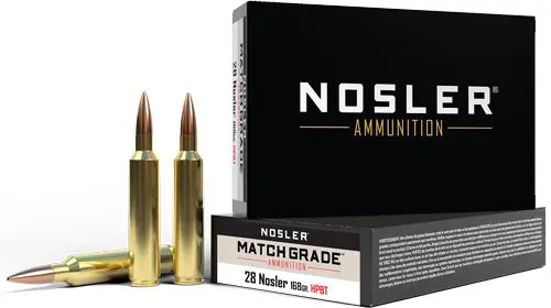 168GR CUSTOM HPBT 20RD 10BX/CSNOSLER MATCH GRADE 28 NOSLER - American Ordnance