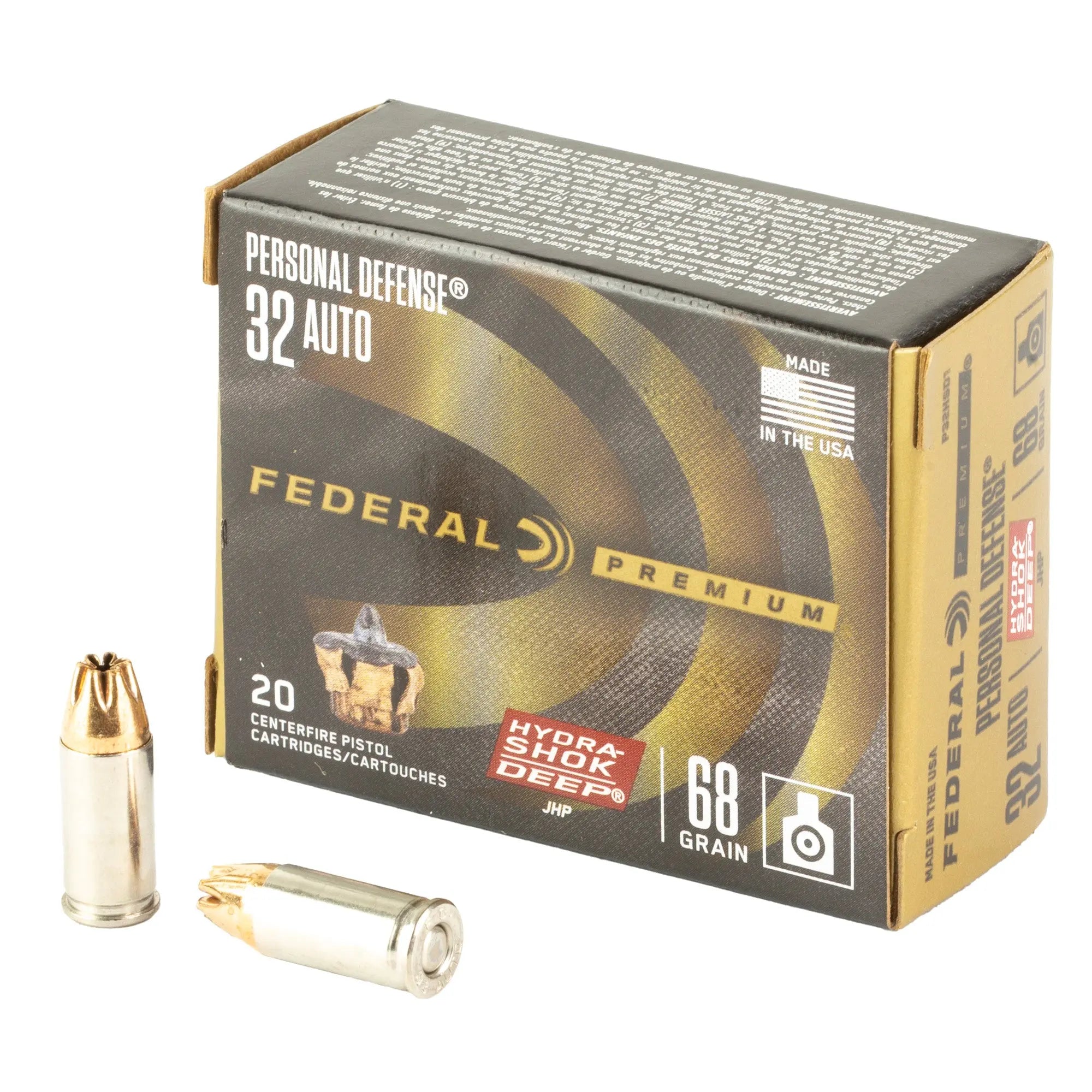 FED HYDRA SHOK 32ACP 68GR JHP 20/200 - American Ordnance