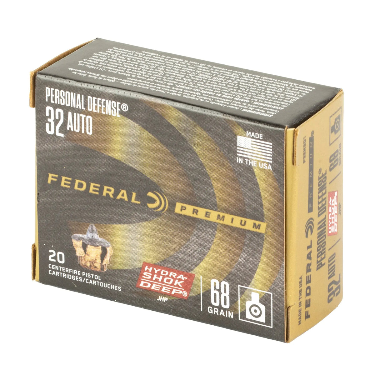 FED HYDRA SHOK 32ACP 68GR JHP 20/200 - American Ordnance