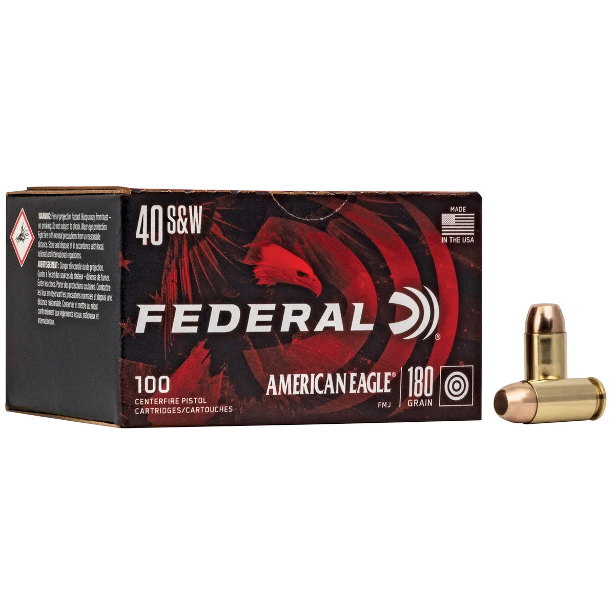 FED AM EAGLE 40S&amp;W 180GR FMJ 100/500 - American Ordnance