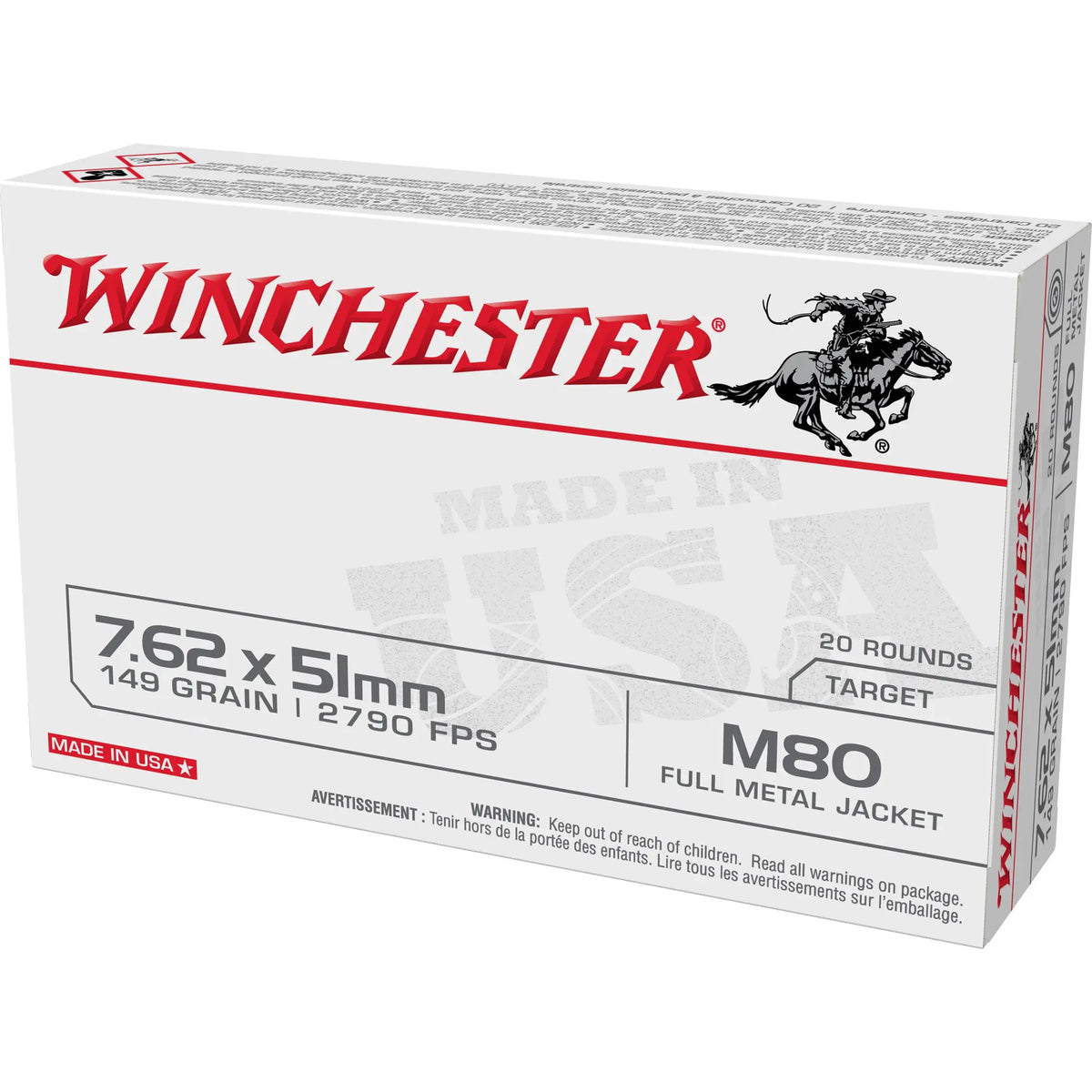 WIN 7.62X51 M80 149GR FMJ 20/500 - American Ordnance