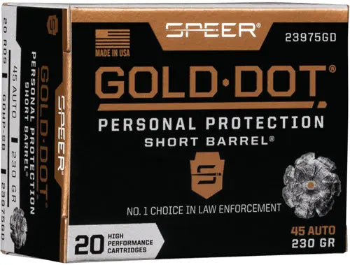 GDHP SHORT BARREL 20RD 10BX/CSSPEER GOLD DOT 45 ACP 230GR - American Ordnance