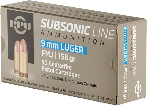 FMJ 50RD 20BX/CSPPU SUBSONIC 9MM LUGER 158GR - American Ordnance