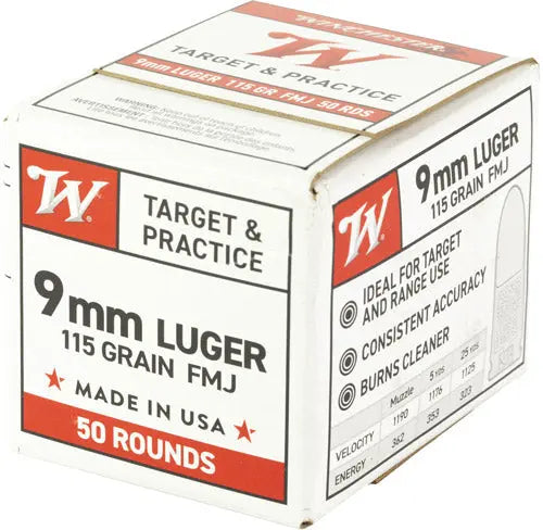 115GR FMJ 50RD 20BX/CSWINCHESTER USA 9MM LUGER - American Ordnance