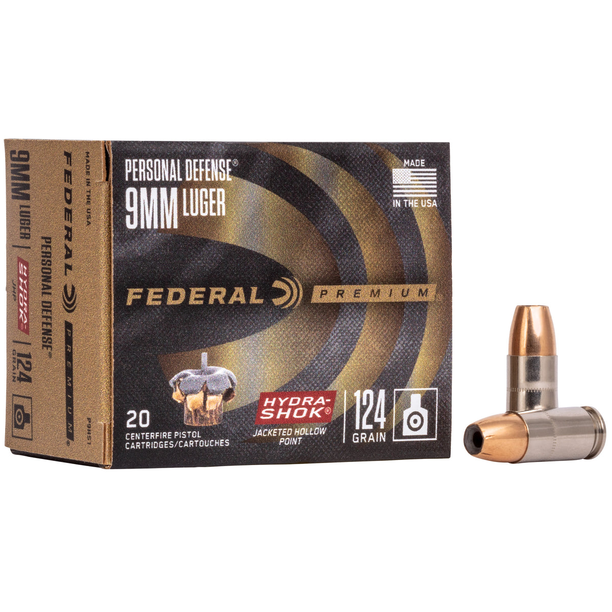 FED HYDRA-SHOK 9MM 124GR HP 20/500 - American Ordnance