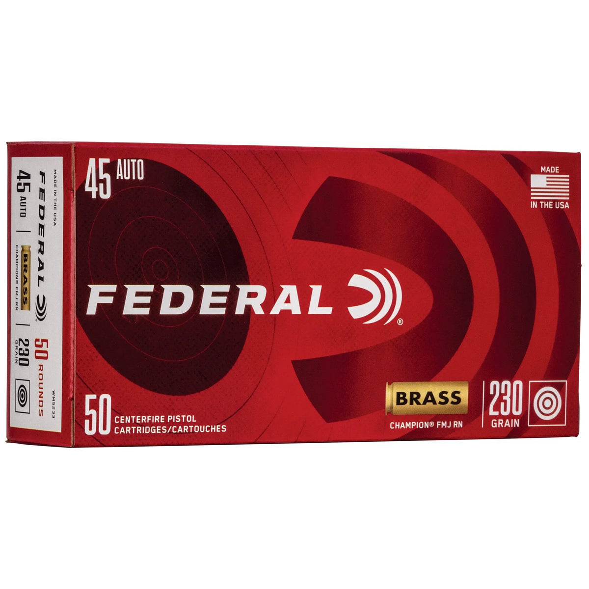 FED CHAMP 45ACP 230GR FMJ BRSS 50/1 - American Ordnance