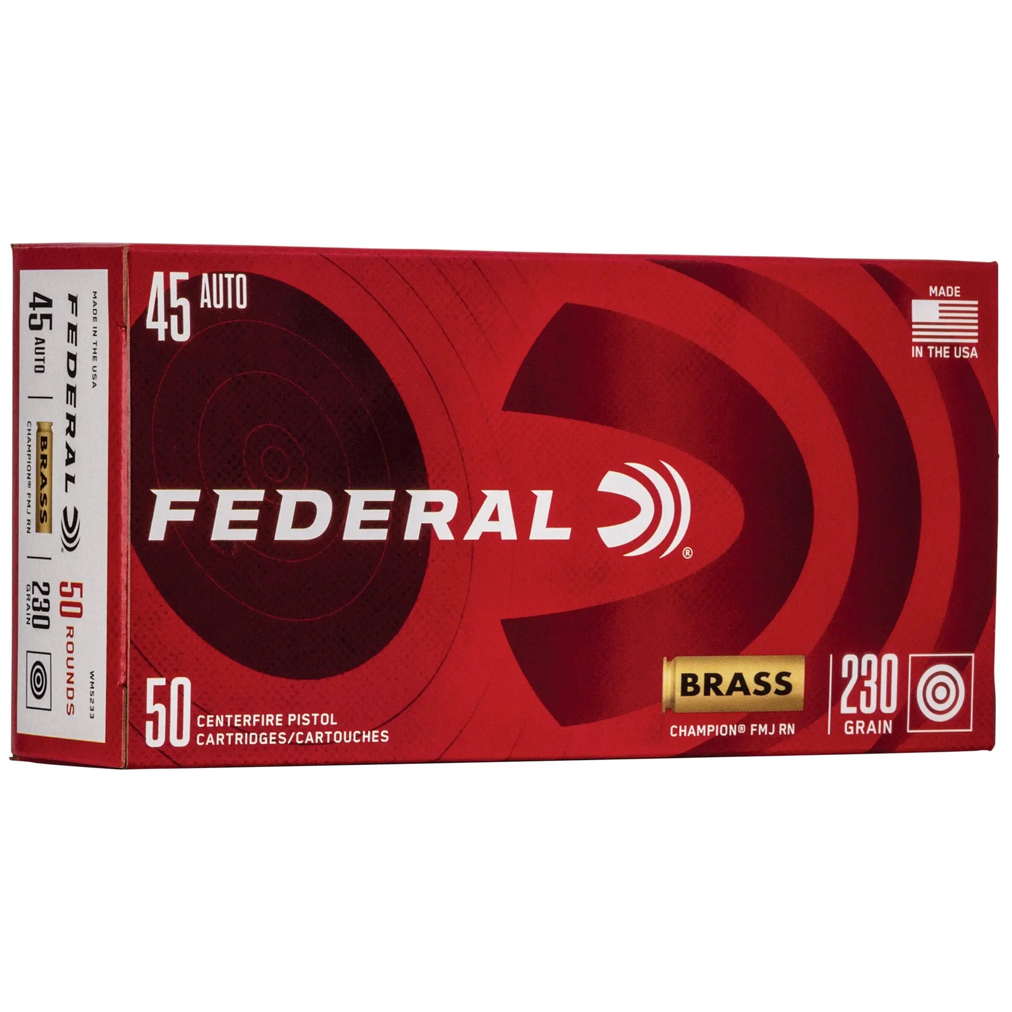 FED CHAMP 45ACP 230GR FMJ BRSS 50/1 - American Ordnance