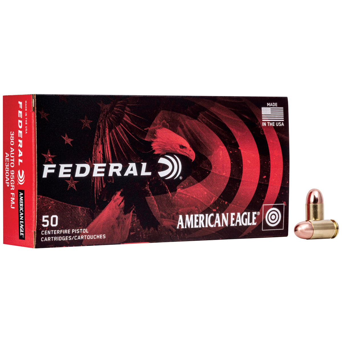 FED AM EAGLE 380ACP 95GR FMJ 50/1000 - American Ordnance