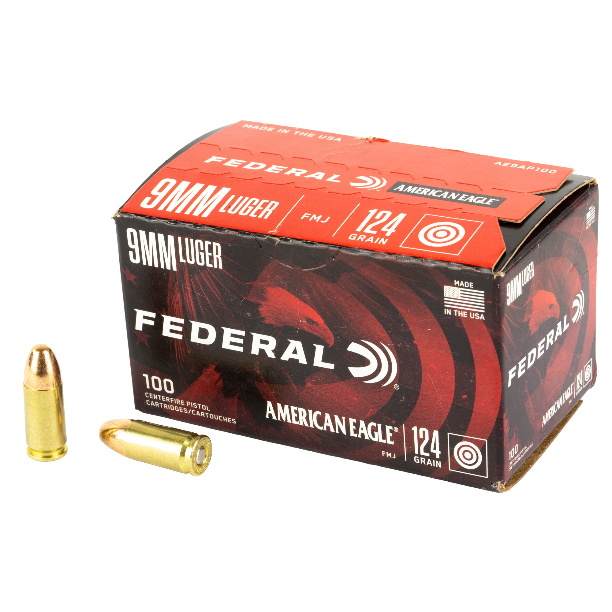 FED AM EAGLE 9MM 124GR FMJ 100RD - American Ordnance