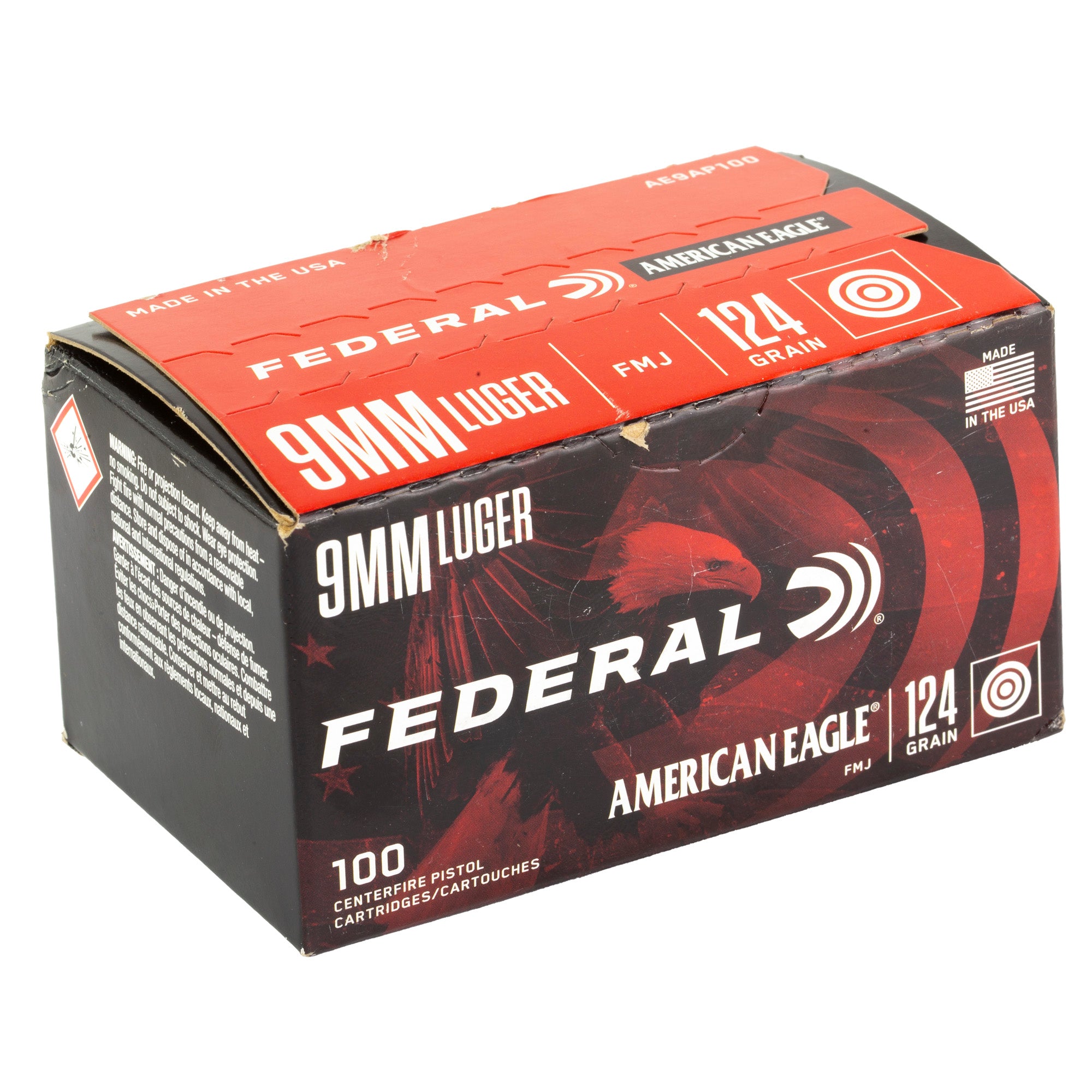 FED AM EAGLE 9MM 124GR FMJ 100RD - American Ordnance