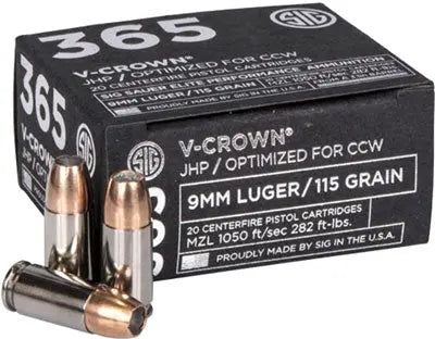 ELITE V-CROWN JHP 20RD 10BX/CSSIG 365 9MM LUGER 115GR - American Ordnance