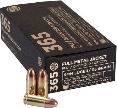 50RD 20BX/CSSIG 365 9MM LUGER 115GR FMJ - American Ordnance