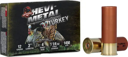 12GA 3&quot; 1-1/4OZ #4 5RD 10/CS&lt;HEVI-SHOT HEVI-METAL TURKEY - American Ordnance