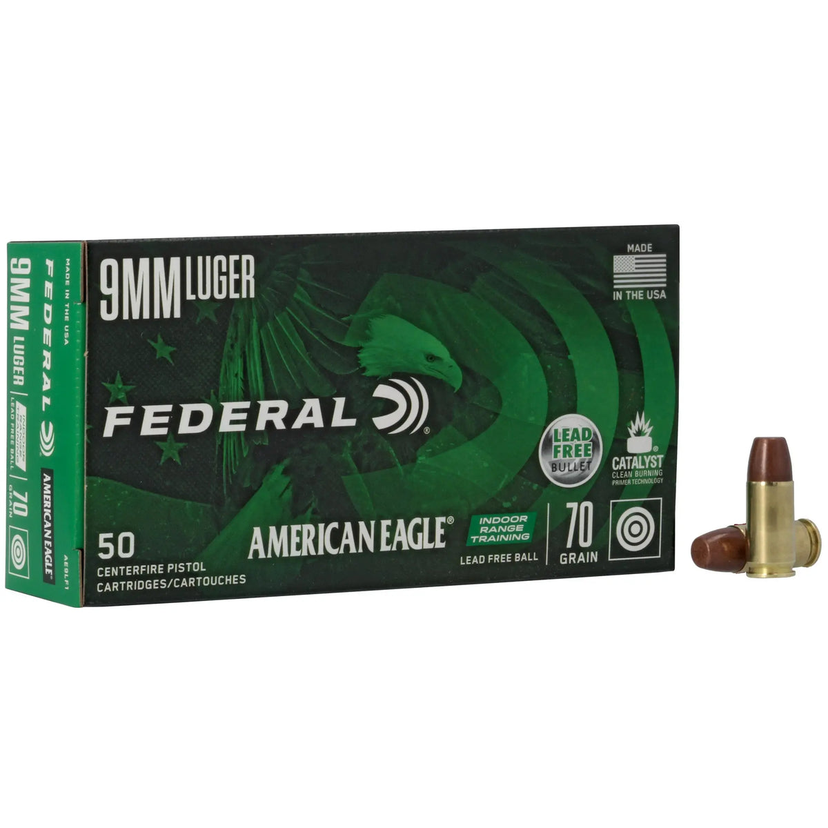 FED AM EAGLE 9MM 70GR LFB 50/500 - American Ordnance