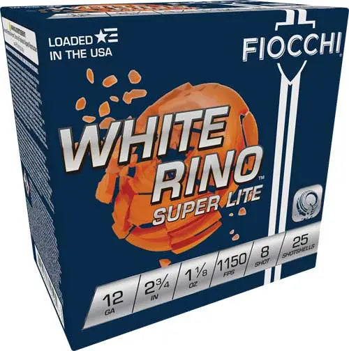 1-1/8OZ #8 1150FPS 250RD CASEFIOCCHI WHITE RINO 12GA 2.75&quot; - American Ordnance