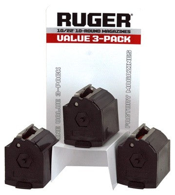 10RD BLACK PLASTIC 3PACKRUGER MAGAZINE 10/22 22LR - American Ordnance