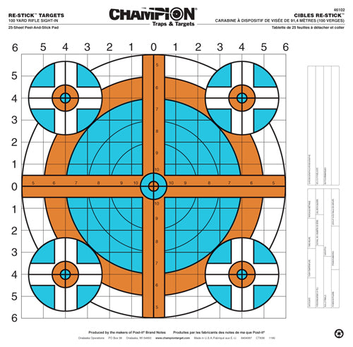 SIGHT IN SELF-ADHESVE TRT 25-PCHAMPION RE-STICK 100 YD RIFLE - American Ordnance