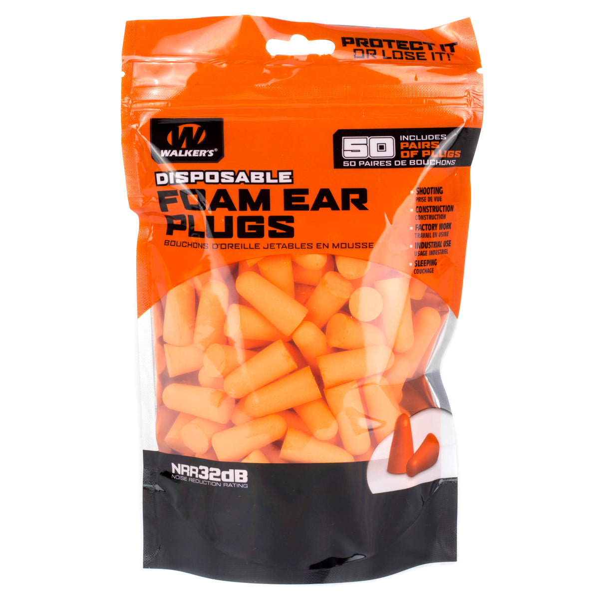 WALKER&#39;S FOAM EAR PLUGS 50PK BAG - American Ordnance