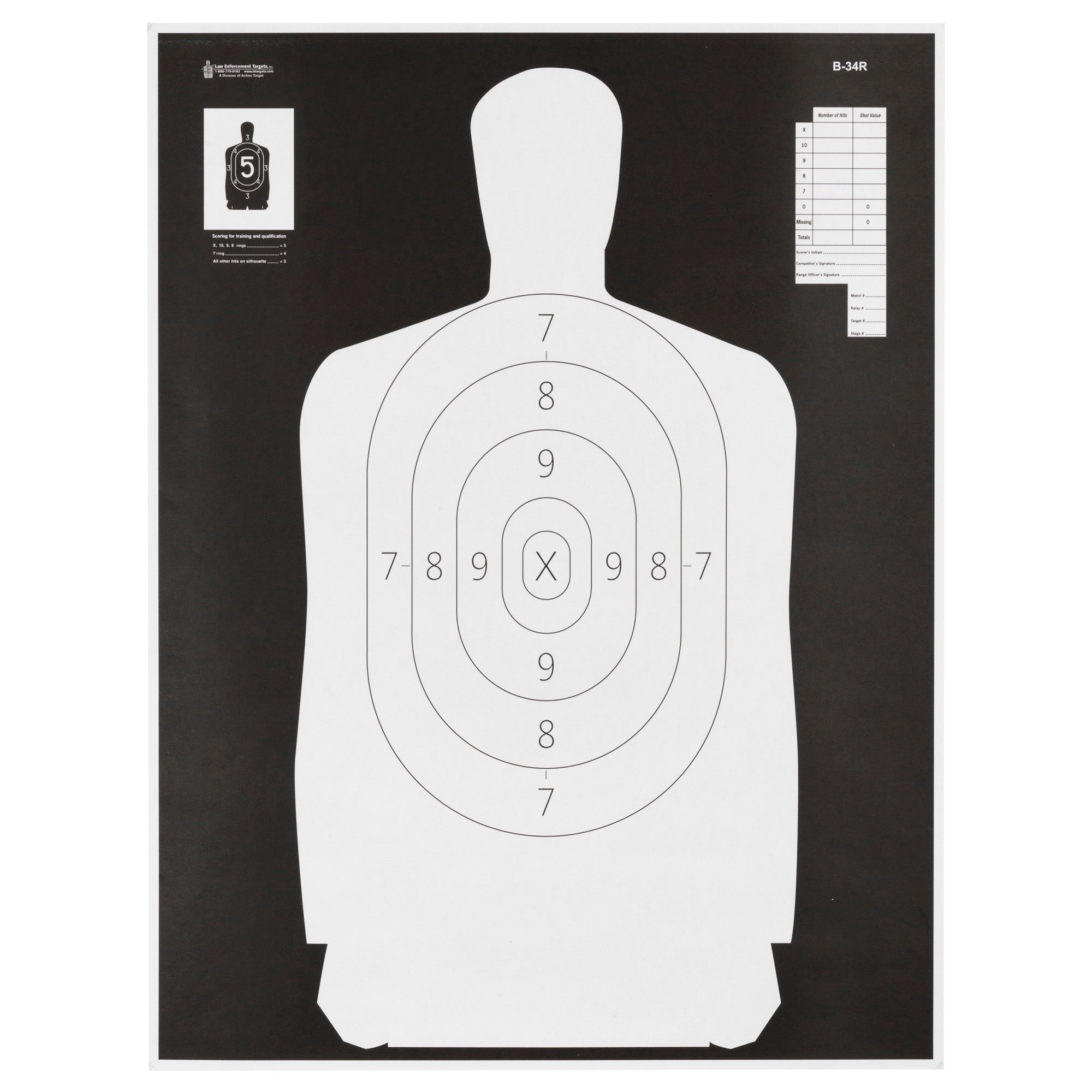 ACTION TGT B34 BLK/WHT SILHO 100PK - American Ordnance