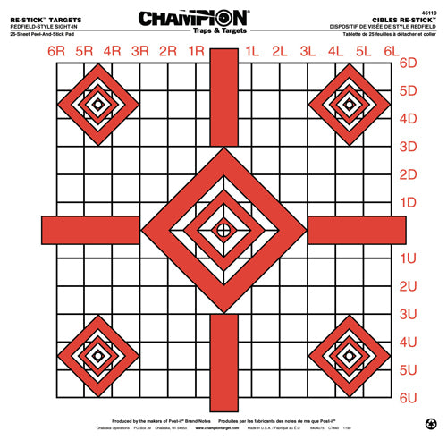 SIGHT IN SELF-ADHESIVE 25-PACKCHAMPION RE-STICK REDFIELD - American Ordnance