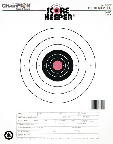 PISTOL SLOWFIRE ORG/BLK 12-PKCHAMPION SCOREKEEPER 50 FT - American Ordnance