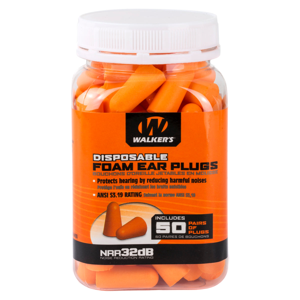 WALKER&#39;S FOAM EAR PLUGS 50PK JAR - American Ordnance