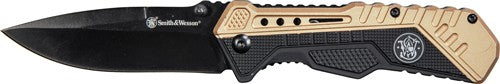 3.5&quot; BLACK BLADE RUB/ALUMS&amp;W KNIFE BLACK/FDE SPRING AST - American Ordnance