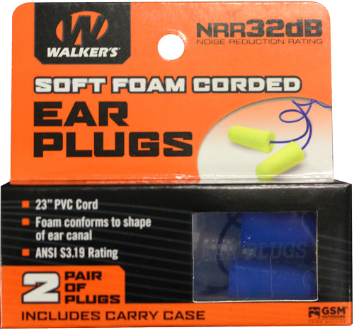 FOAM 32dB YELLOW/BLUE 2PAIRWALKERS EAR PLUGS PVC CORDED - American Ordnance